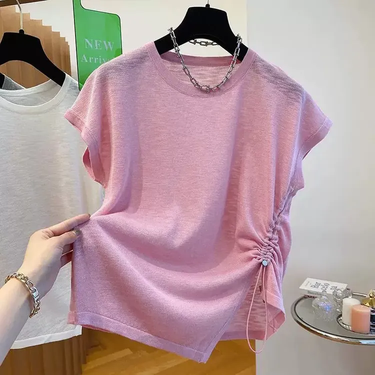 100%雪花棉T恤女2025夏装不规则短袖设计减龄显瘦上衣洋气衣服