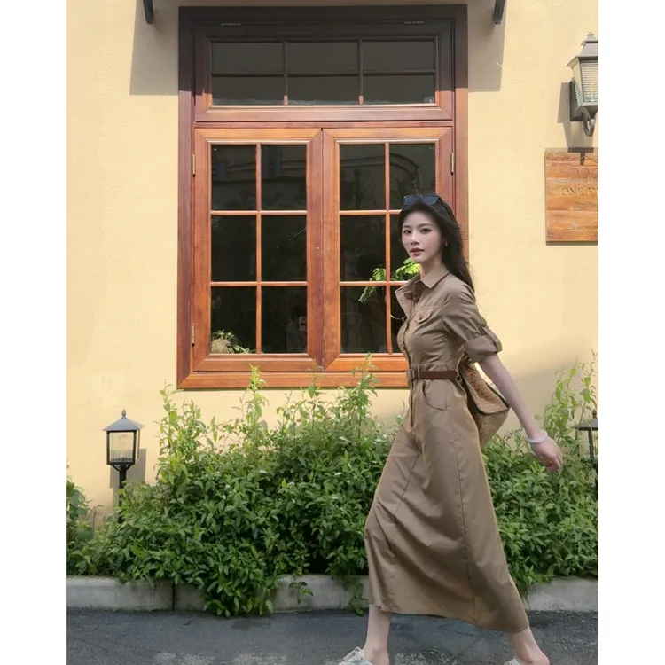 【高知姐姐】高级感气质时尚Polo领法式工装收腰显瘦长款连衣裙