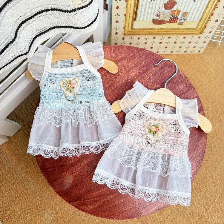 夏秋薄款镂空蕾丝吊带裙狗狗猫咪衣服透气防掉毛宠物服饰公主裙