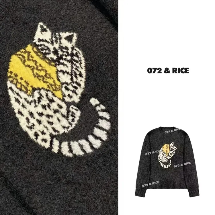 072 & RICE【豹猫】绵羊毛 秋冬休闲圆长袖针织衫 LN25191