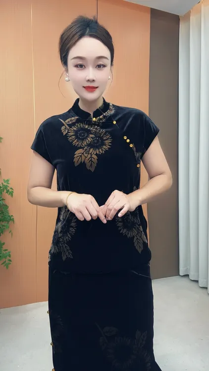 （小曼推荐）1677#新款丝绒盘扣印花洋气文艺国风上衣