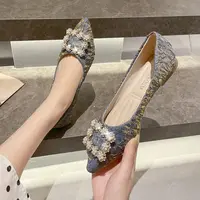 JZP-15仙女风珍珠单鞋女百搭软底豆豆鞋2025新款尖头浅口平底