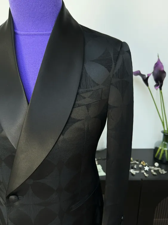 【西蒙曹】-男士商务塔士多礼服青果领缎面领提花双开叉西服西装