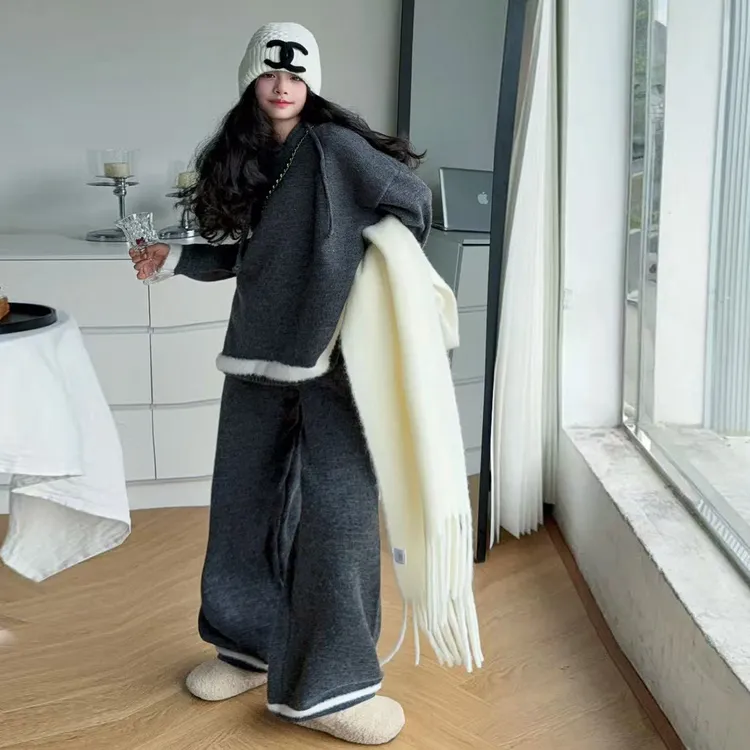 【酷哒仔】女童韩系连帽上衣裤子两件套装2025秋季中大童慵懒风套装