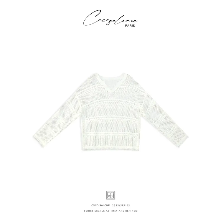 韩彬彬CS"镂空衫"100棉镂空V领百搭单穿长袖0750-(9)