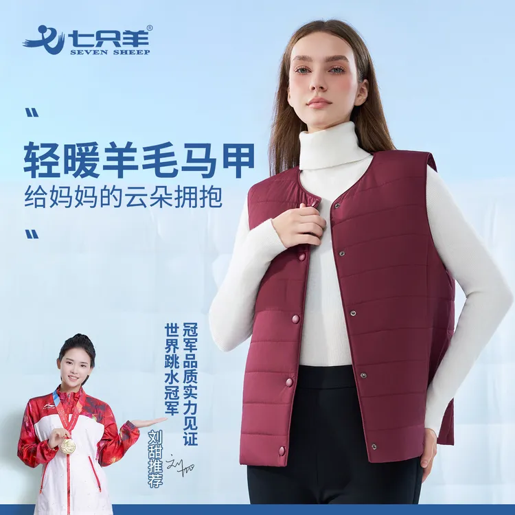 七只羊女马甲羊毛保暖上衣妈妈宽松坎肩秋冬舒适马甲外套W002