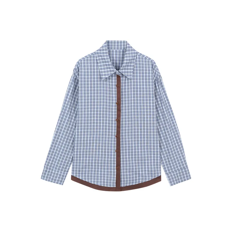 “极简线条”2025秋季琥珀流光复古格子衬衣K011