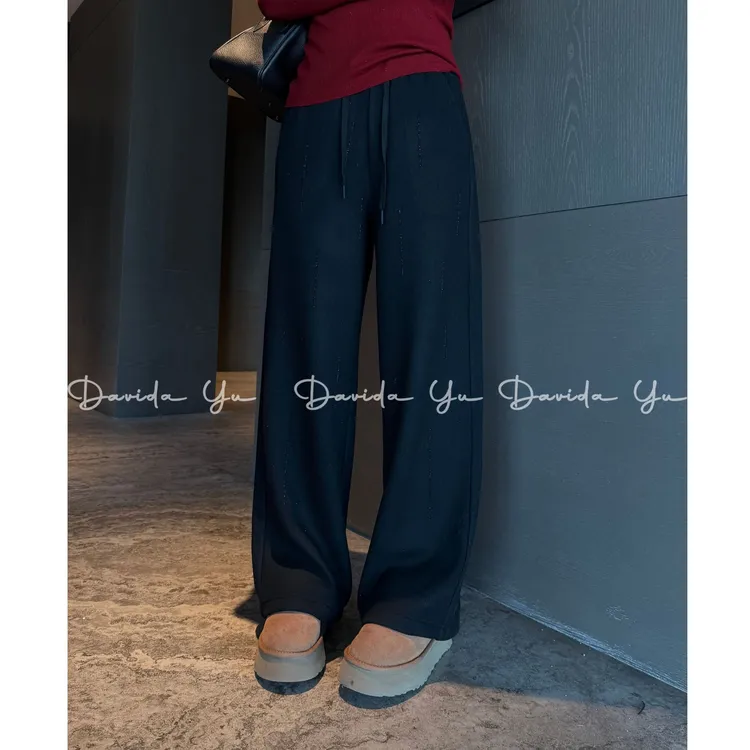 Davida Yu【黑钻直筒裤】桑蚕丝绵羊毛加绒保暖百搭休闲裤2025080T