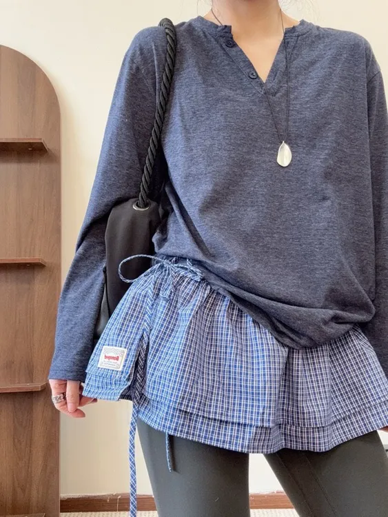 （MM女孩的裙帘）小格子洋气百搭裙帘围巾休闲