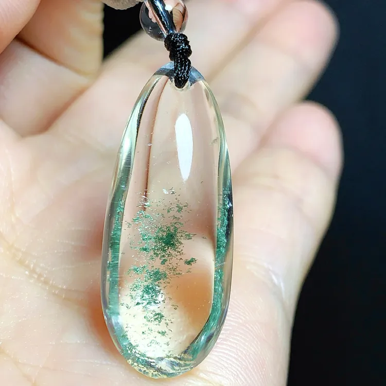 东海水晶天然绿幽灵水晶吊坠毛衣链平安通透水滴项坠男女款聚宝盆