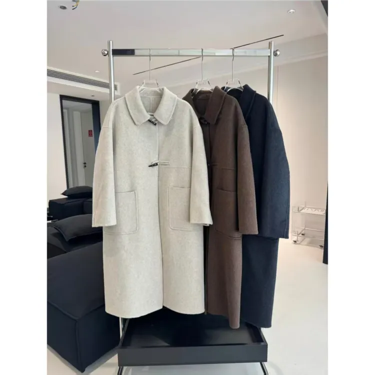 2025时尚气质长款牛角扣双面羊毛大衣7068QX