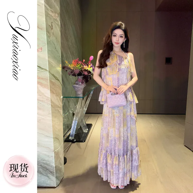 现货!余潇潇【风中奇缘】复古浪漫一体式飘带吊带上衣&伞摆长半裙
