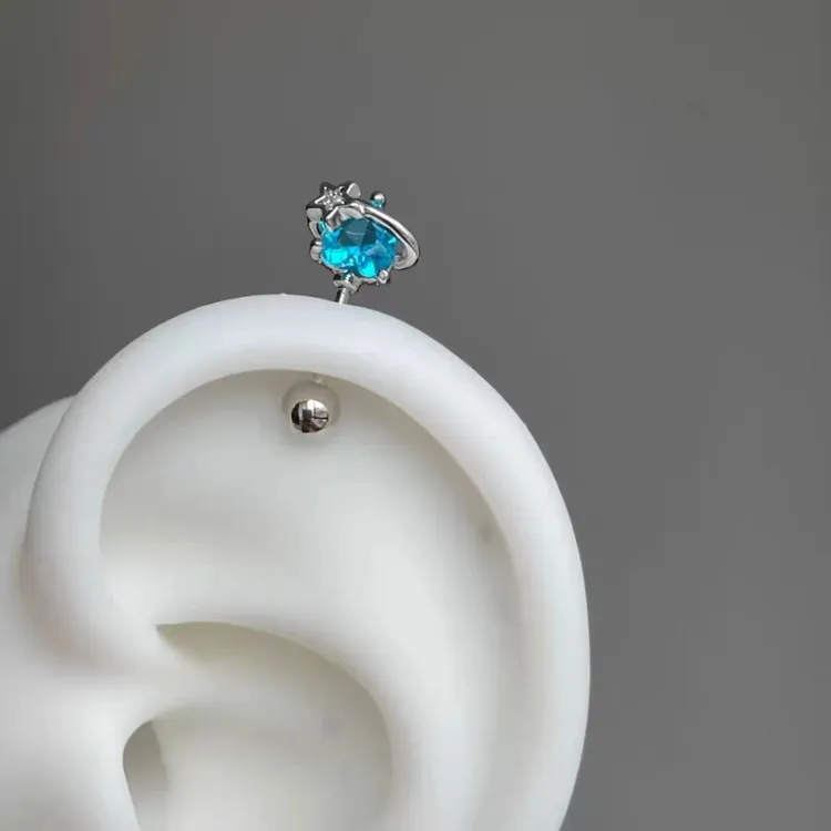 星星环绕蓝色爱心耳钉耳饰气质独特小巧精致高级感耳钉