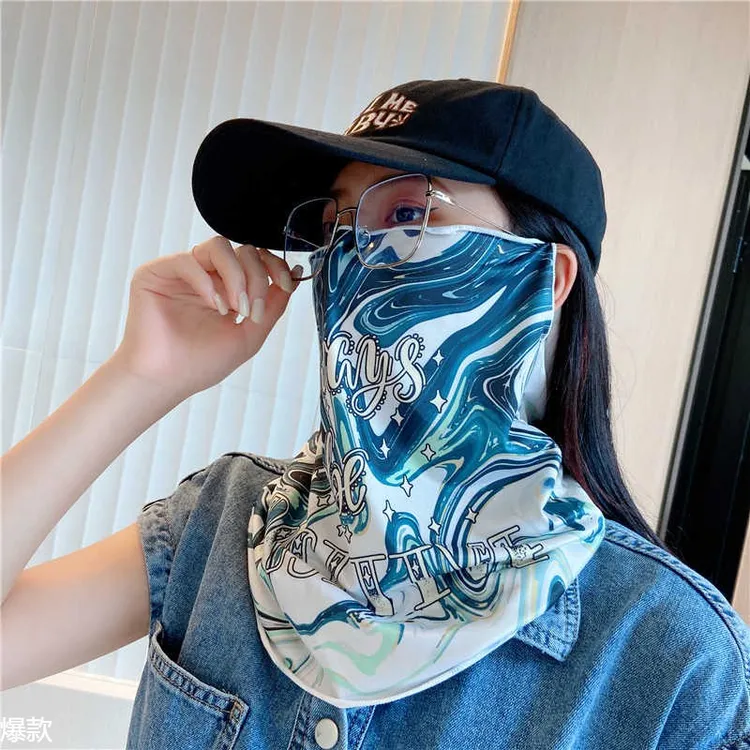夏季冰丝防晒面纱女蓝色面罩遮脸口鼻罩练车开车神器透气防晒脖套