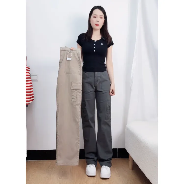 （有运险）薄款直筒牛仔工装裤女夏季宽松显瘦阔腿休闲裤