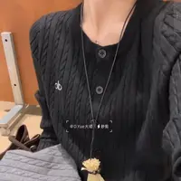 纯色长袖厚款刺绣慵懒风毛针织衫黑色拼接针织衫女装
