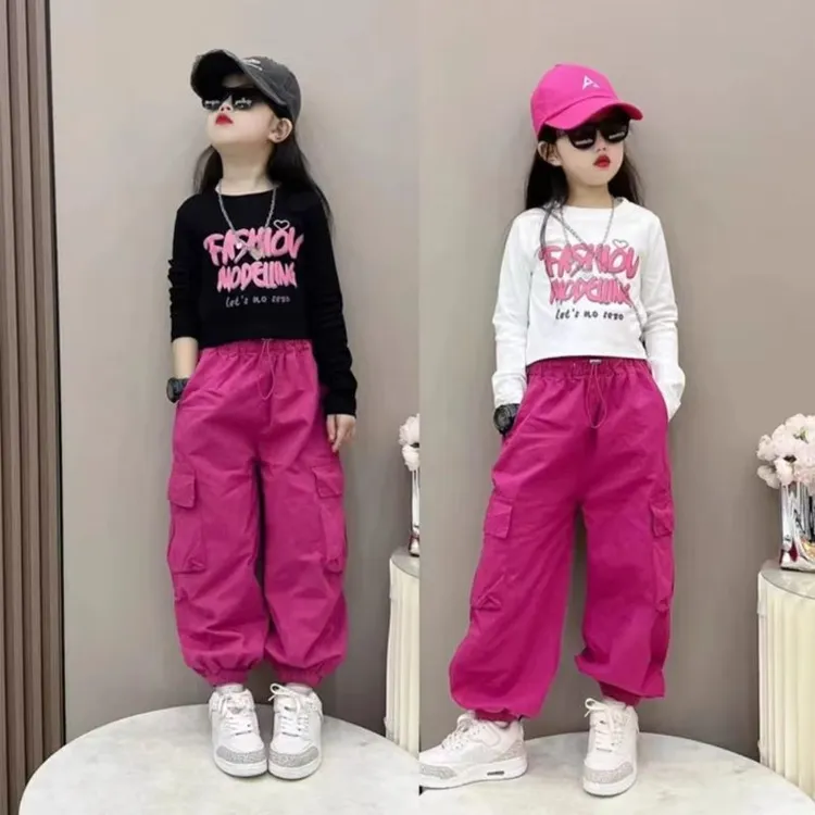 女童短袖工装裤两件套装网红炸街潮2025夏款时髦中大儿童T恤裤子