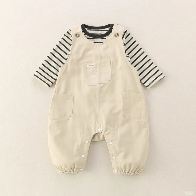 宝宝衣服【T恤+背带裤套装儿童】婴儿外出服婴幼儿衣服条纹潮春季