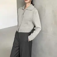 02721 轻熟老钱翻领百搭松弛感短款开衫毛衣秋季长袖
