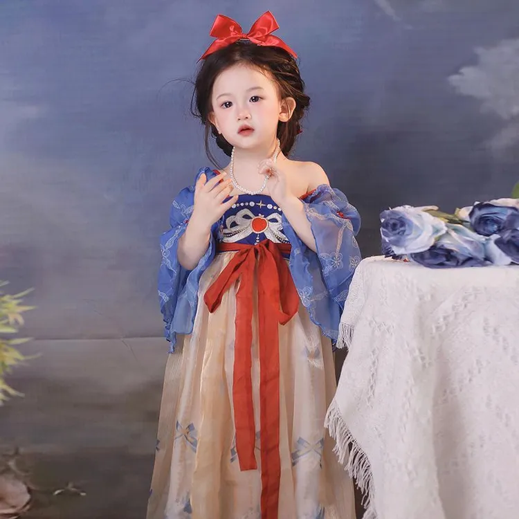 女童新款汉服白雪公主裙夏装儿童表演服女孩周岁生日礼服连衣裙