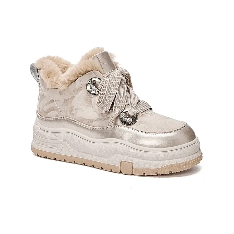 厚底5CM时尚高帮鞋女2025冬季新款加绒保暖百搭户外休闲大棉靴子