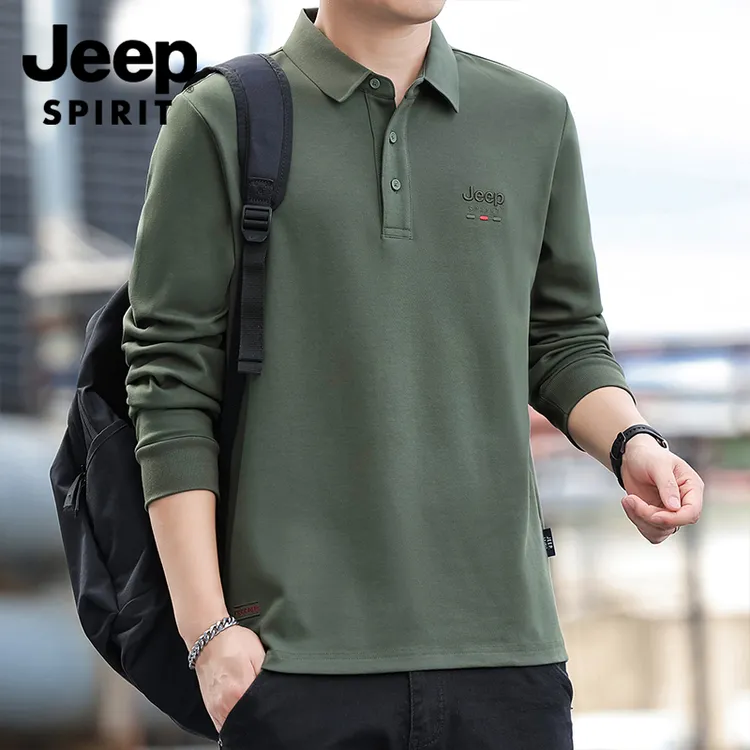 Jeep吉普长袖春秋男士翻领polo衫百搭中青年商务休闲宽松百搭上衣