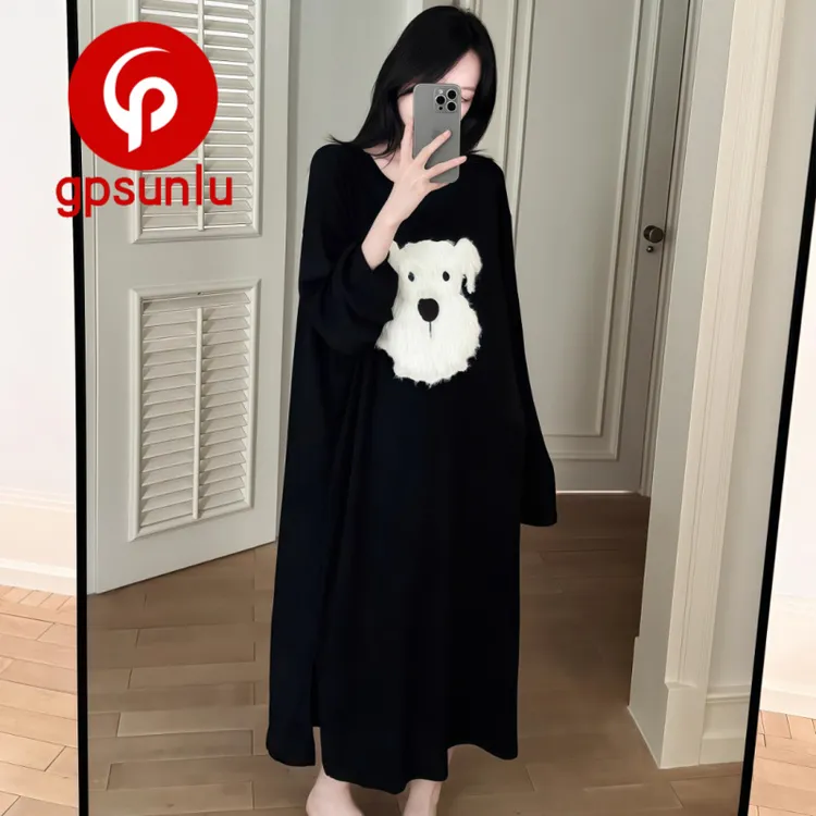 gpsunlu「甜萌小众」新款慵懒风睡裙春秋季莫代尔卡通睡衣女家居服