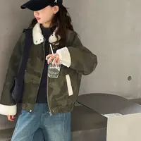 【Maila童装】女童潮酷迷彩皮毛外套秋冬复古洋气小翻领夹克上衣
