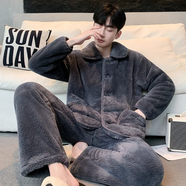 【循环锁温】可外穿男加绒加厚法兰绒雪花绒秋冬家居服睡衣套装