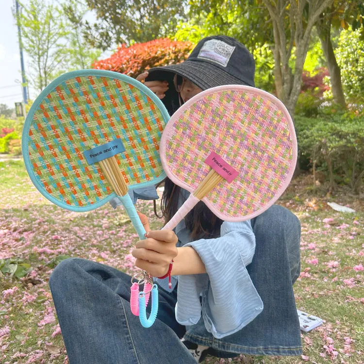 夏日爆款桃心蒲扇麦秆蒲扇子可爱多巴胺少女风扇