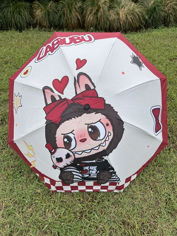泡泡玛特拉布布雨伞可爱小学生晴雨两用三折叠手动8骨卡通黑胶