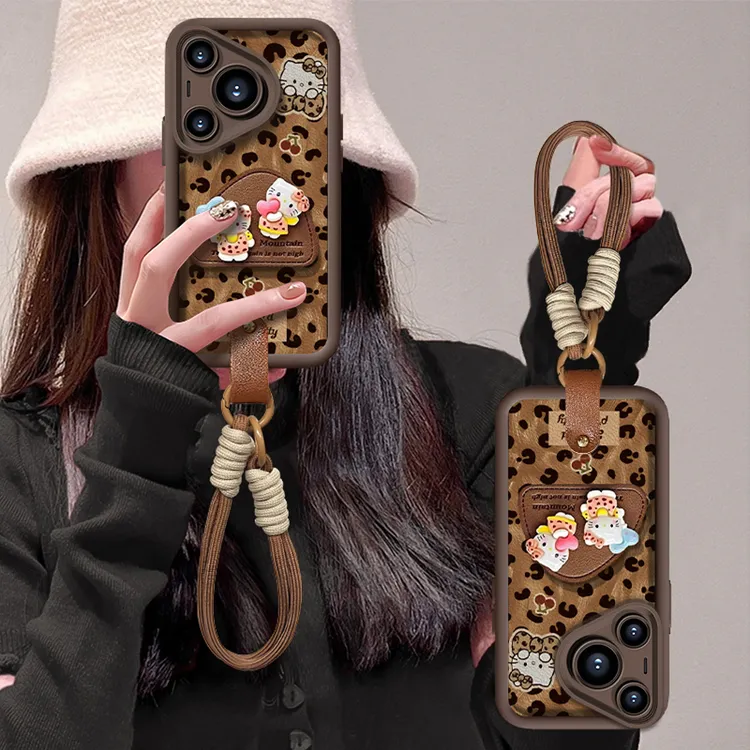 豹纹kt猫支架适用【华为】P70/PURA70/p80/p60/p50/E/p40皮纹手机壳