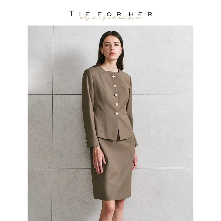 TieForHer Berkeley深卡其西装套装女 短外套半裙 高智感通勤