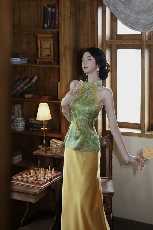 【雅乔定制】桃花源 蝶戏牡丹绿色新中式国风无袖上衣DYYY-25055949