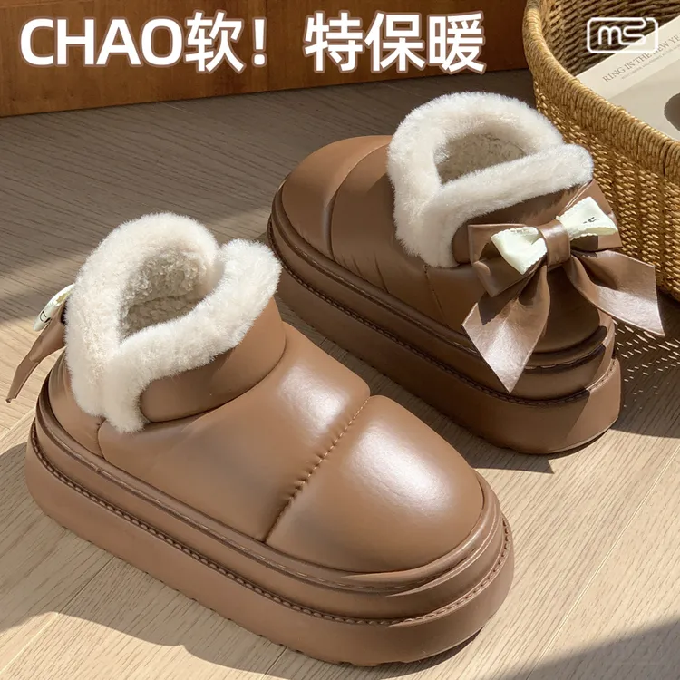 冬季时尚甜美温柔蝴蝶结雪地靴女款2025外穿百搭防滑舒适温暖棉鞋