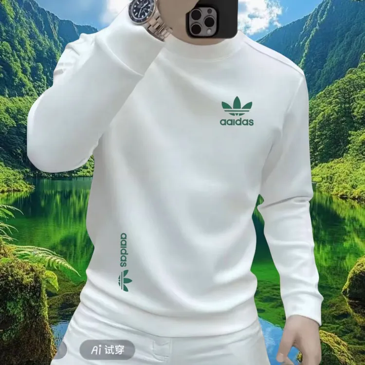 秋季运动潮牌卫衣T恤圆领高端小众高级感帅气三叶草印花打底衫ins