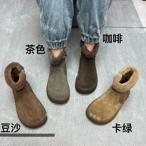 28629 磨砂皮厚底毛口侧拉链保暖时尚洋气百搭复古雪地靴短靴