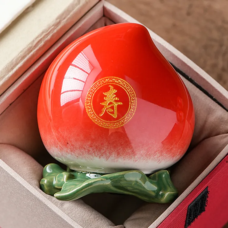 寿桃子茶叶罐创意陶瓷罐长辈生日祝寿宴桌面伴手回礼摆件装饰礼品