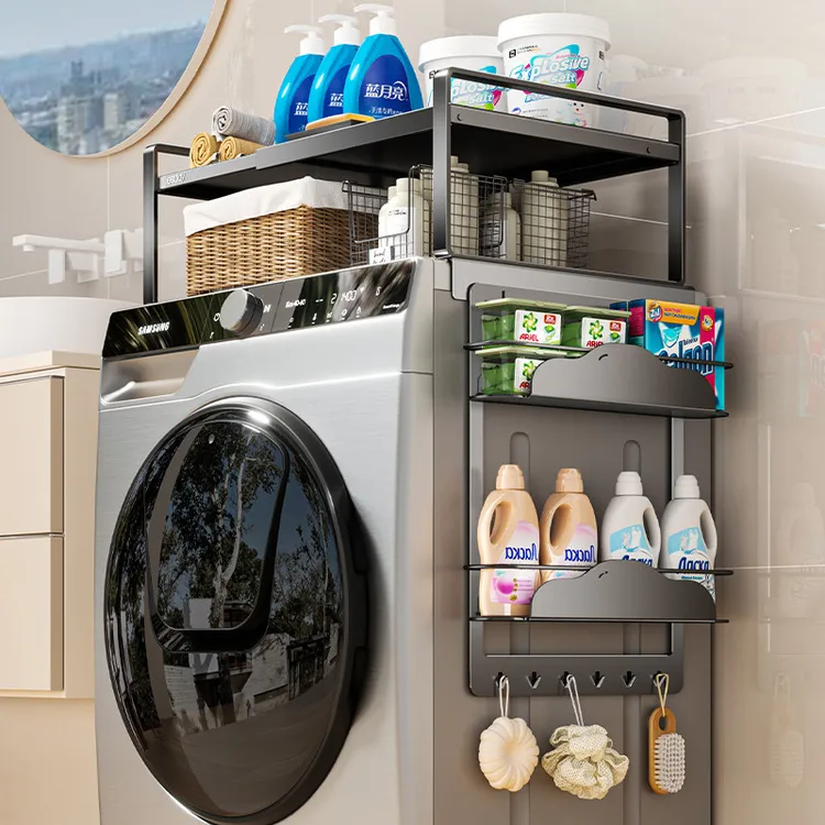 滚筒洗衣机上方置物架侧收纳挂架家用免打孔顶部分层洗衣液储物架