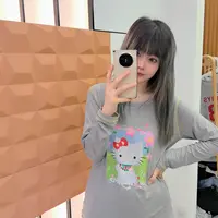 欧洲站 25秋冬设计师款甜美可爱 猫咪拼色条长袖T恤 百搭上衣