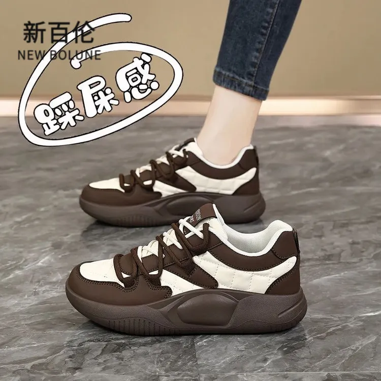 新百伦NEW BOLUNE厚底运动鞋女2025冬季爆款拼色休闲摇摇鞋34码女