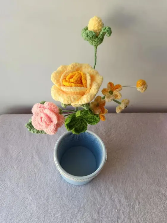 纯手工毛线钩织创意笔筒玫瑰花感恩教师节礼品儿童节儿童节毛线花
