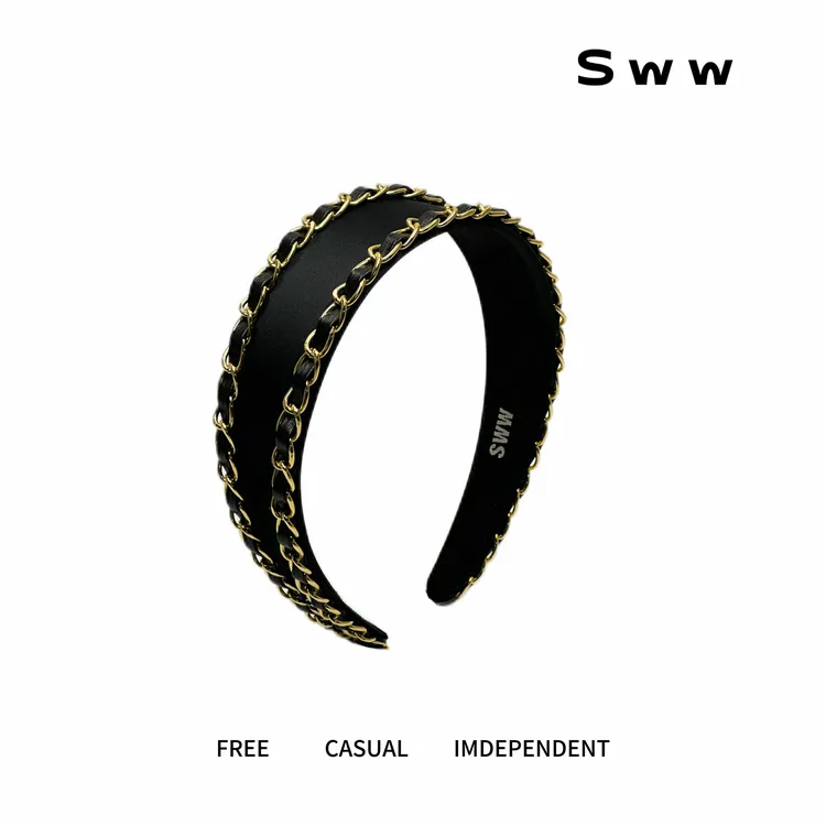 SWW小众轻奢简约高级感缎面双链条高颅顶发箍