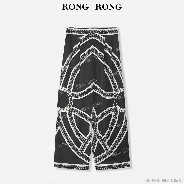 溶溶T【潇洒主调】RONGRONG微皱肌理裁片印花风直筒休闲裤ZGX6K2048