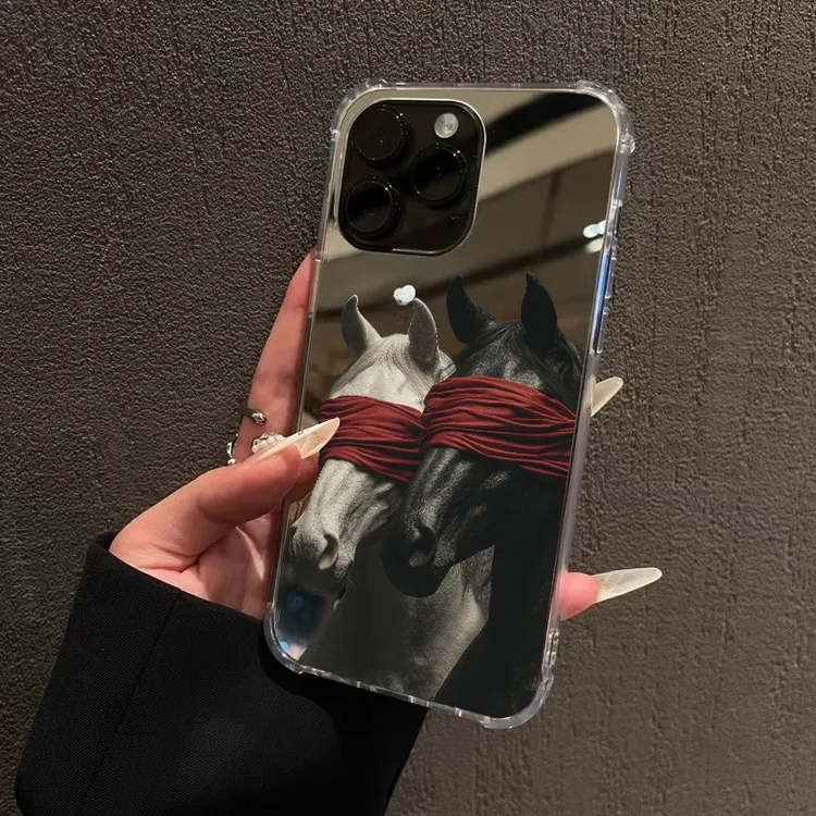 2026好事成双手机壳适用iPhone17promax苹果14黑白马13镜面161512