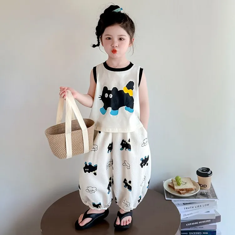 女童套装夏季2025新款洋气时髦女宝宝超好看夏装背心防蚊裤两件套