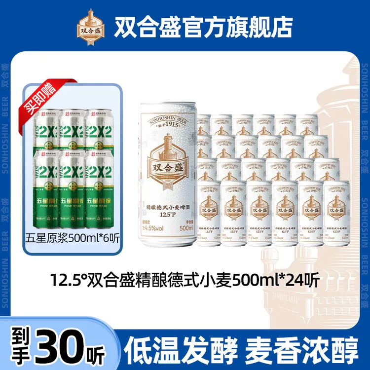 【双合盛】12.5°P德式小麦啤酒500ml*24听 中华老字号家庭聚餐ZB