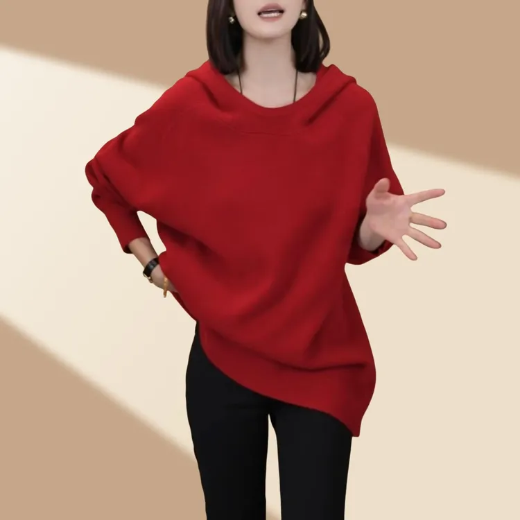 时尚洋气显瘦遮肉针织帽衫上衣2025秋冬新款中长款气质长袖卫衣女