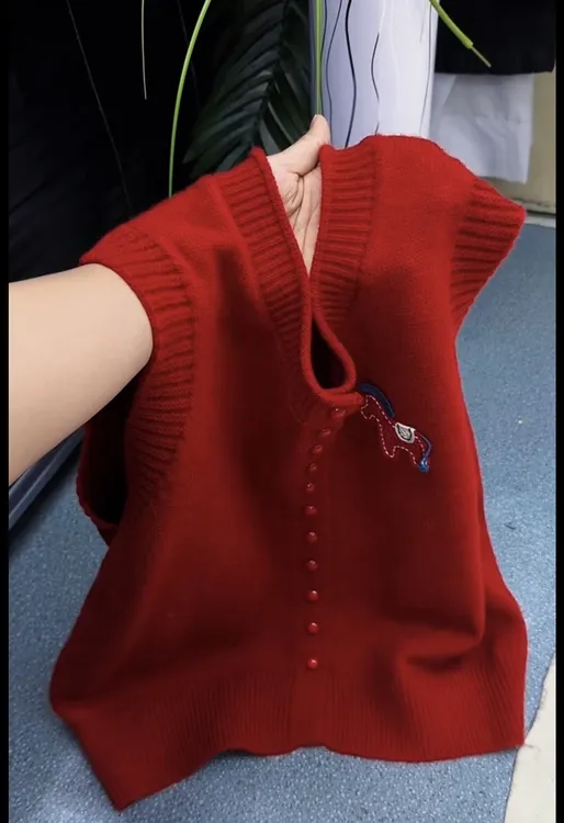 2025冬季爆款红色针织马甲女气质减龄百搭舒适设计感软糯亲肤上衣