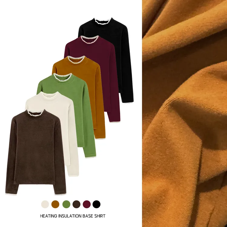 速暖打底”内在美～秋冬加厚双面澳绒半高领花边百搭打底衫